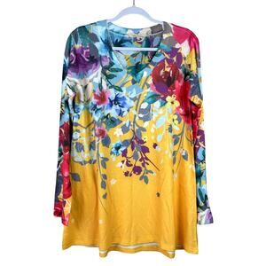 SALE Soft Surroundings Delphina Knit V-Neck Tunic Sweater Top Multicolor Floral